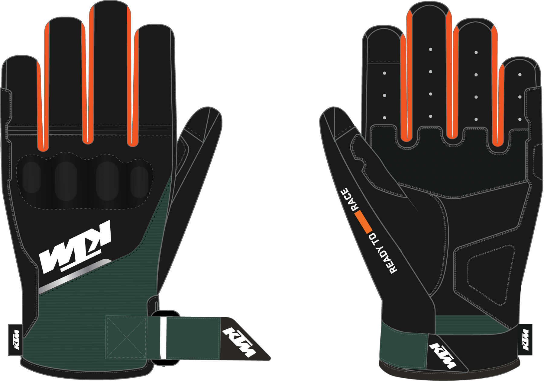 Guanti nero/verde Two 4 Ride V3